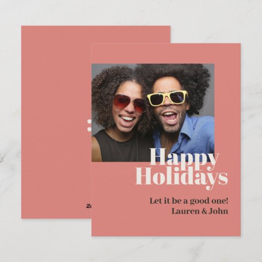 おしゃれなコーラルカラーのスクリプトフォント写真 シーズンカード (正面/裏面)