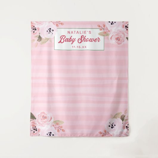 おしゃれなコーラルピンクの花柄フォトグラフィー背景 タペストリー (正面)