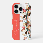 おしゃれなコーラルホワイトの秋の落ち葉カスタムネーム iPhoneケース (裏面)