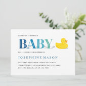 おしゃれなゴム製のあひるの青緑色ベビーシャワー 招待状 (スタンド正面)