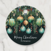 おしゃれなゴールドとグリーンのクリスマスツリーオーナメント フェイバータグ (正面)