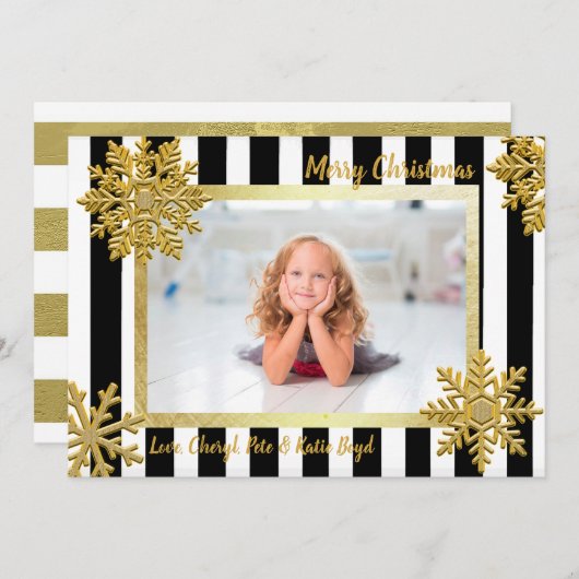 おしゃれなゴールドとブラックのカスタム写真クリスマス 招待状 (正面/裏面)