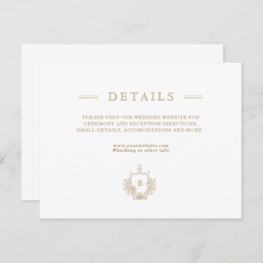 おしゃれなゴールドとホワイトの結婚式詳細案内カード (正面/裏面)