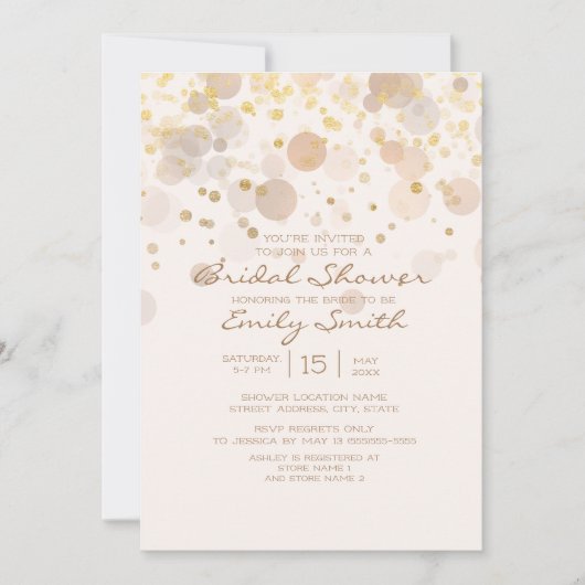 おしゃれなゴールドのぼかしがクリーミーなホワイトのブライダルシャワー 招待状 (正面)