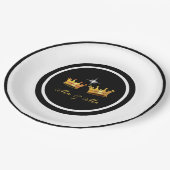 おしゃれなゴールドのクラウン 黒と白の結婚式 ペーパープレート (アングル)