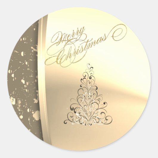おしゃれなゴールドのクリスマスツリー ラウンドシール (正面)