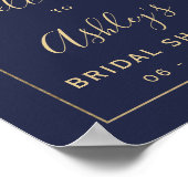 おしゃれなゴールドのコンフェッティ ネイビーブルーのウェディングシャワー歓迎 ポスター (角)