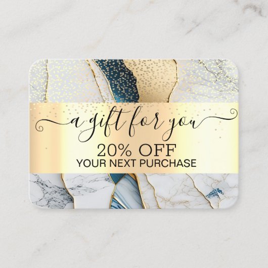 おしゃれなゴールドのコンフェッティ、大理石ゴールド 割引カード (正面)
