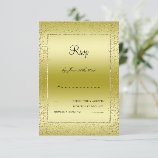 おしゃれなゴールドのコンフェッティ 50周年結婚式の出欠確認 出欠カード (スタンド正面)