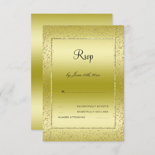 おしゃれなゴールドのコンフェッティ 50周年結婚式の出欠確認 出欠カード (正面/裏面)