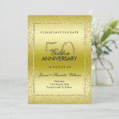 おしゃれなゴールドのコンフェッティ 50周年結婚記念日 セーブザデート (スタンド正面)