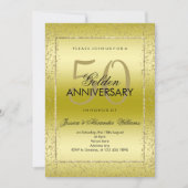 おしゃれなゴールドのコンフェッティ 50周年 ゴールデンウェディング 招待状 (正面)