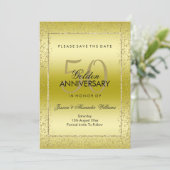 おしゃれなゴールドのコンフェッティ 50周年 結婚記念日 セーブザデート (スタンド正面)