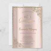 おしゃれなゴールドのティアラ、ダイヤモンド ローズゴールドのキンセアニエラ 招待状 (正面)