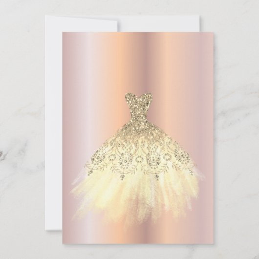 おしゃれなゴールドのドレス、ローズゴールドの50歳の誕生日パーティー 招待状 (裏面)