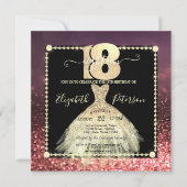 おしゃれなゴールドのドレス 輝くバーガンディ 18歳の誕生日 招待状 (正面)