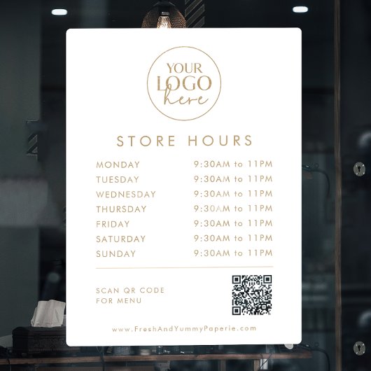 おしゃれなゴールドのビジネスロゴQRコード営業時間 ウィンドウサイン