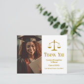 おしゃれなゴールドの法科大学院卒業写真の感謝メッセージ ポストカード (スタンド正面)