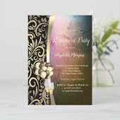 おしゃれなゴールドの渦巻きグラス、ハイヒールの引退 招待状 (スタンド正面)