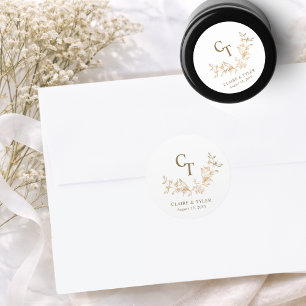おしゃれなゴールドの結婚式モノグラム封筒シール / ギフト ラウンドシール