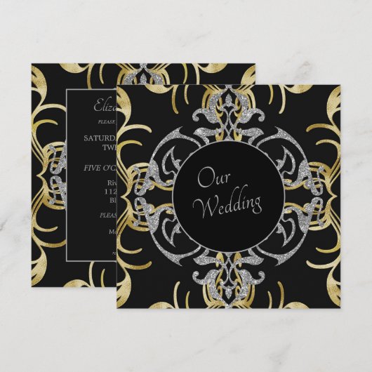 おしゃれなゴールドの結婚式招待状 招待状 (正面/裏面)