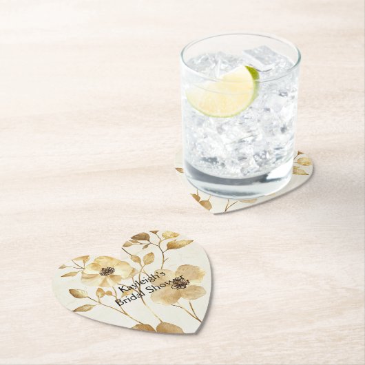 おしゃれなゴールドの花のブライダルシャワー ペーパーコースター (インサイチュ)