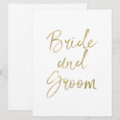 おしゃれなゴールドの花嫁と花婿の椅子ドアサイン 招待状 (正面/裏面)