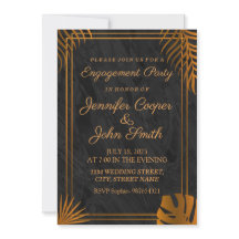 おしゃれなゴールドの葉と幾何学的なフレームのエンゲージメント