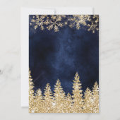 おしゃれなゴールドの雪の松のネイビーなクリスマス冬の結婚式 招待状 (裏面)