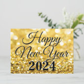 おしゃれなゴールドの2024年新年会社 シーズンカード (スタンド正面)