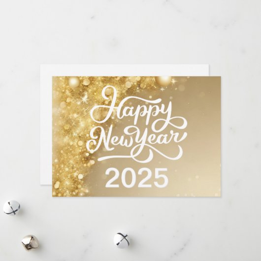 おしゃれなゴールドの2025年新年カード 会社用 シーズンカード (正面/裏面インサイチュ)