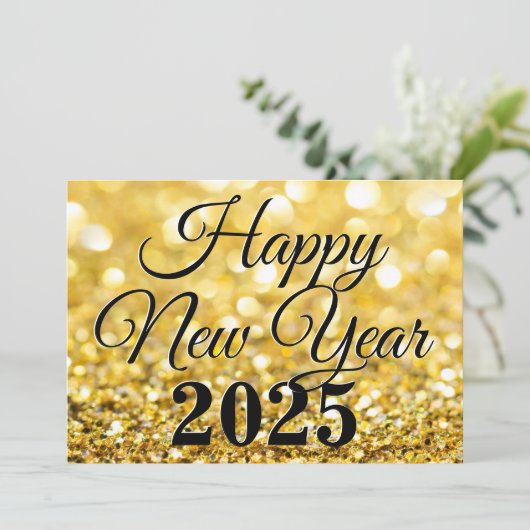 おしゃれなゴールドの2025年新年会社 シーズンカード (スタンド正面)