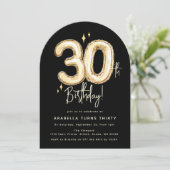 おしゃれなゴールドの30風船 30歳の誕生日パーティー 招待状 (スタンド正面)