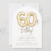 おしゃれなゴールドの60個の風船 60歳の誕生日パーティー 招待状 (正面)
