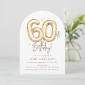 おしゃれなゴールドの60個の風船 60歳の誕生日パーティー 招待状 (スタンド正面)