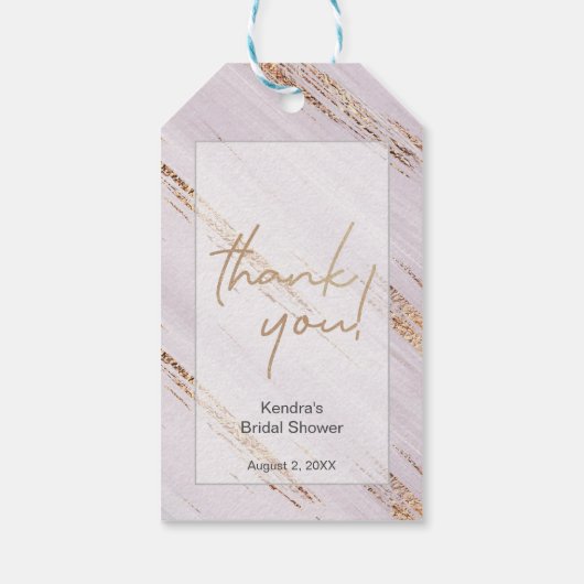 おしゃれなゴールドの 花嫁の名前 ブライダルシャワーのお礼 ギフトタグ (裏面)