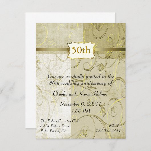 おしゃれなゴールドアニバーサリー招待状 招待状 (正面/裏面)