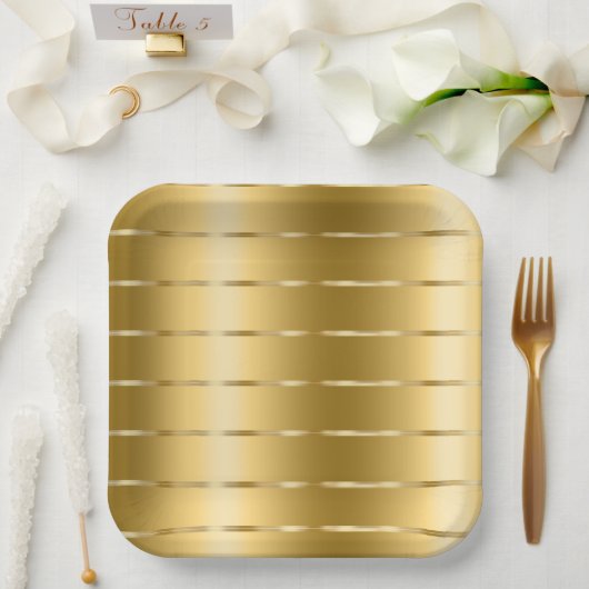 おしゃれなゴールドイエローリボン ブライダルシャワー ペーパープレート (ウェディング)