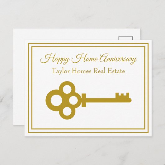 おしゃれなゴールドキー不動産 ハッピー ホーム アニバーサリー ポストカード (正面/裏面)