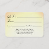 おしゃれなゴールドクレジットカードスタイルのギフト券 名刺 (裏面)