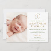 おしゃれなゴールドクロス水彩カスタム写真洗礼式 招待状 (正面)