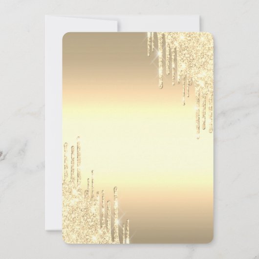 おしゃれなゴールドグリッターが垂れるドレス 緑 18歳の誕生日 招待状 (裏面)