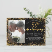 おしゃれなゴールドグリッターのスクリプト 50周年結婚記念日 招待状 (スタンド正面)