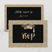 おしゃれなゴールドグリッターの卒業帽 パーティーへの招待 出欠カード (正面/裏面)