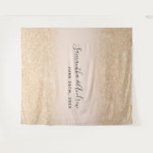 おしゃれなゴールドグリッターオンブレピンクの結婚式バックドロップ タペストリー (正面(横))