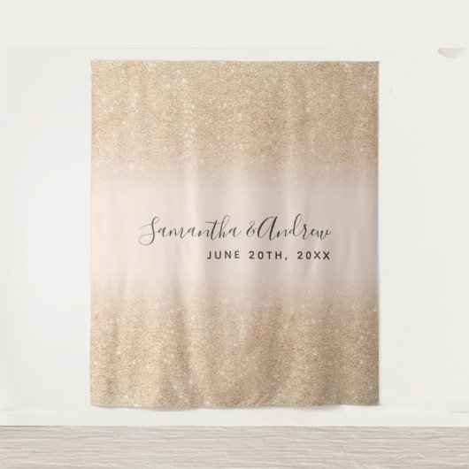 おしゃれなゴールドグリッターオンブレピンクの結婚式バックドロップ タペストリー (正面)