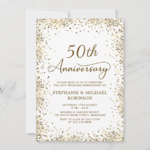 おしゃれなゴールドグリッター写真 50周年結婚記念日 招待状