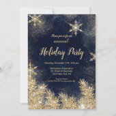 おしゃれなゴールドグリッター雪のクリスマス企業ホリデー 招待状 (正面)