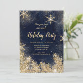 おしゃれなゴールドグリッター雪のクリスマス企業ホリデー 招待状 (スタンド正面)