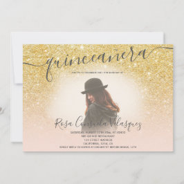 おしゃれなゴールドグリッター ブッシュピンクのキンセアニエラの写真 招待状